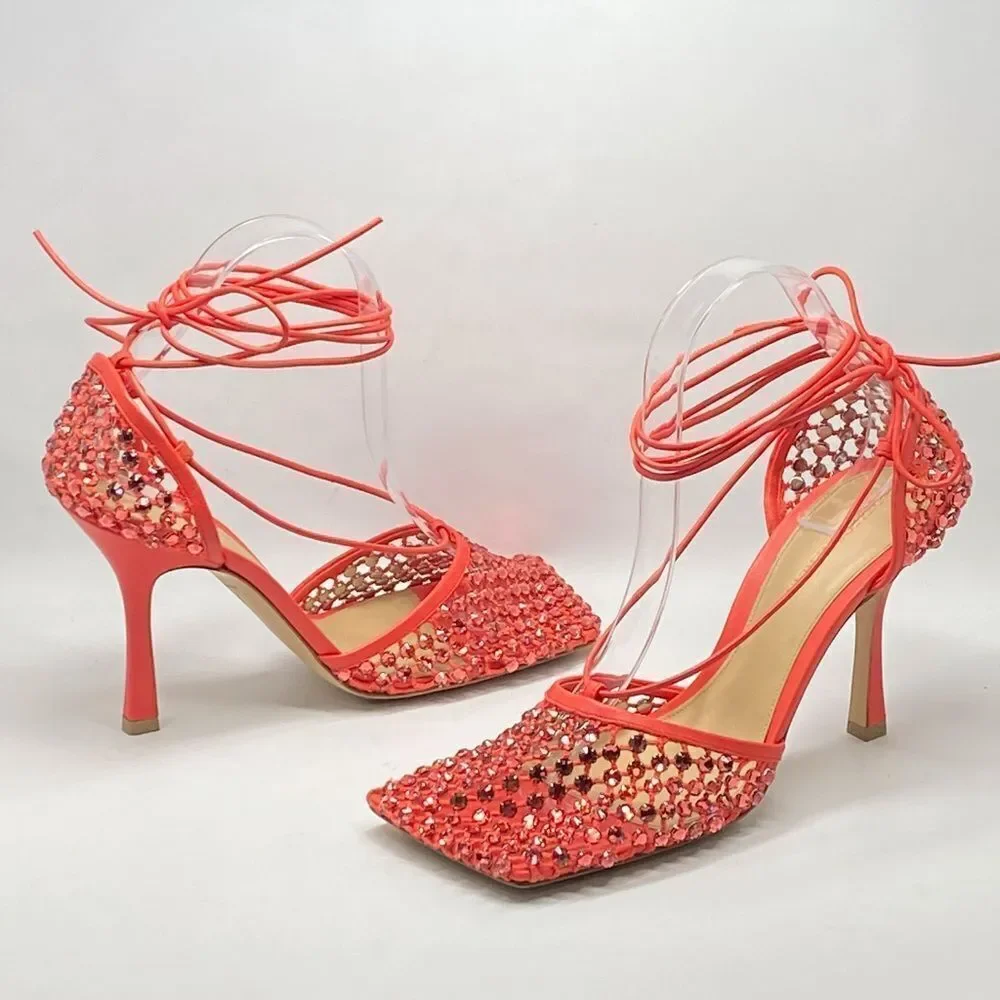 Bottega Veneta Stretch Embellished Ankle Strap High Heel Pumps size 39.5